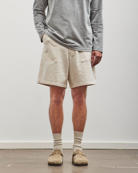 orSlow Unisex Herringbone Fatigue Short Pants, Ecru