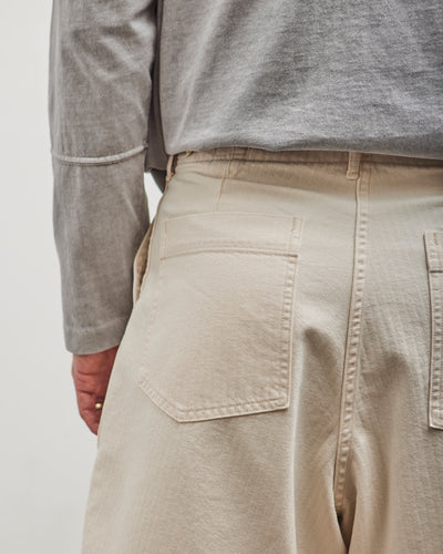 orSlow Unisex Herringbone Fatigue Short Pants, Ecru