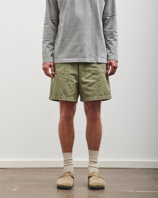 orSlow Unisex Herringbone Fatigue Short Pants, Green