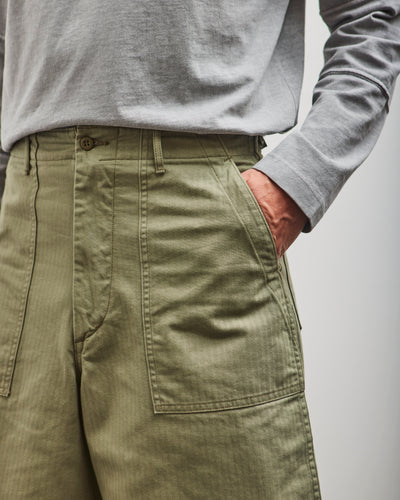 orSlow Unisex Herringbone Fatigue Short Pants, Green