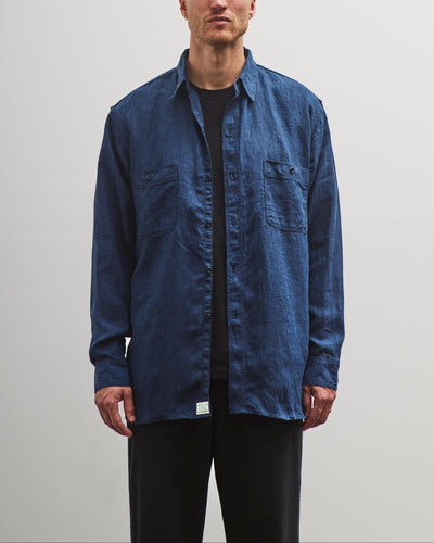orSlow Indigo Linen Work Shirt, Blue
