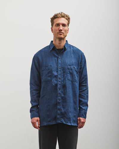 orSlow Indigo Linen Work Shirt, Blue