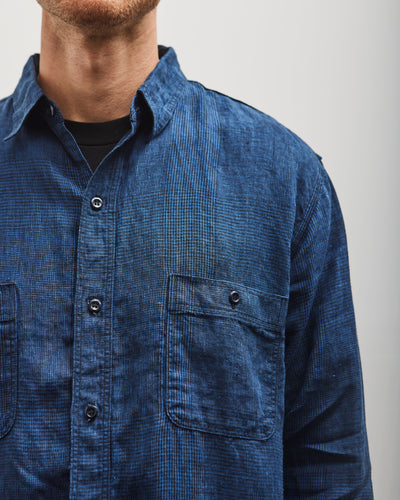 orSlow Indigo Linen Work Shirt, Blue