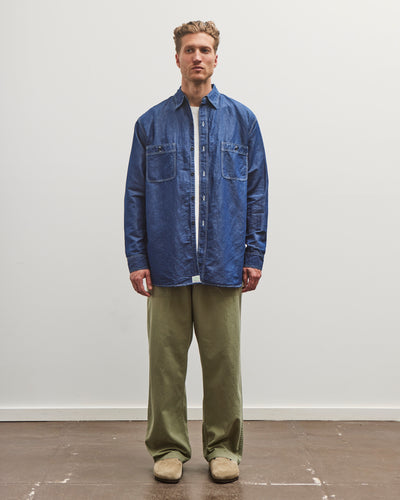 orSlow Linen Dungaree Work Shirt, Blue