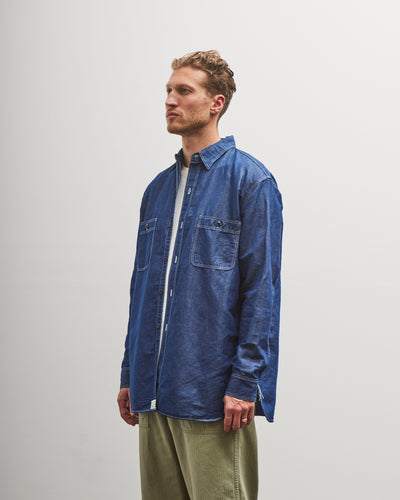 orSlow Linen Dungaree Work Shirt, Blue