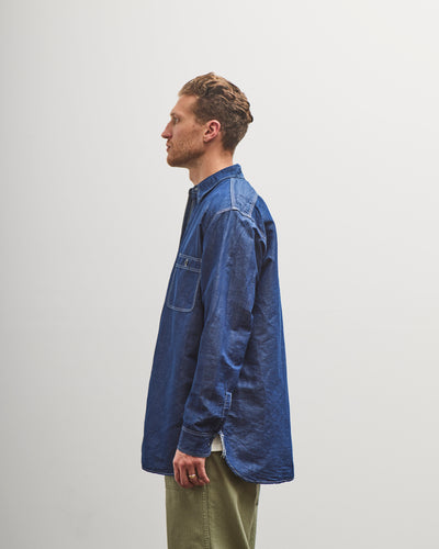 orSlow Linen Dungaree Work Shirt, Blue