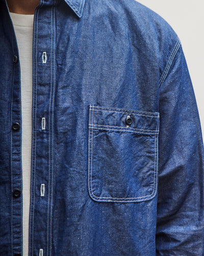 orSlow Linen Dungaree Work Shirt, Blue