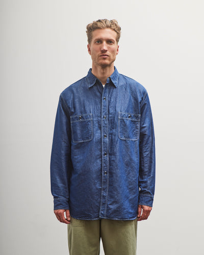 orSlow Linen Dungaree Work Shirt, Blue