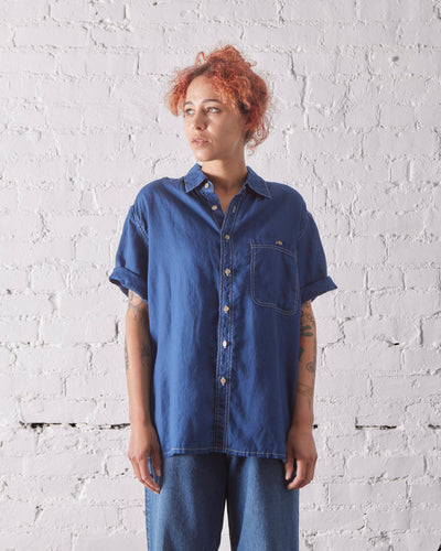 orSlow Loose Fit Short Sleeve Shirt, Indigo