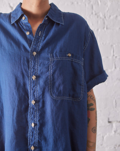 orSlow Loose Fit Short Sleeve Shirt, Indigo