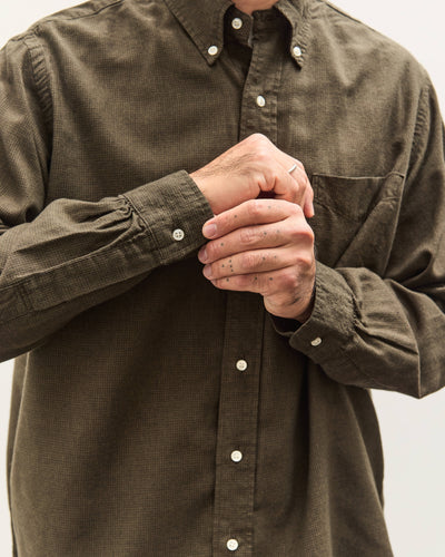 orSlow Standard Button Down Shirt, Coffee Brown Grid