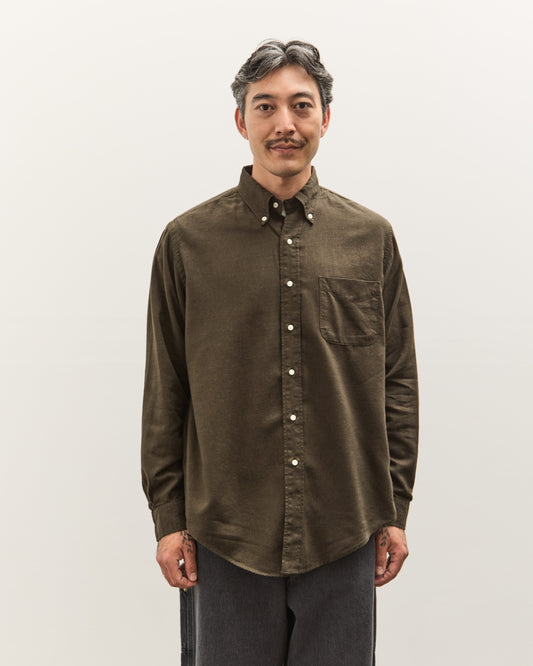 orSlow Standard Button Down Shirt, Coffee Brown Grid