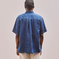 orSlow Unisex Loose Fit Short Sleeve Shirt, Indigo, back view