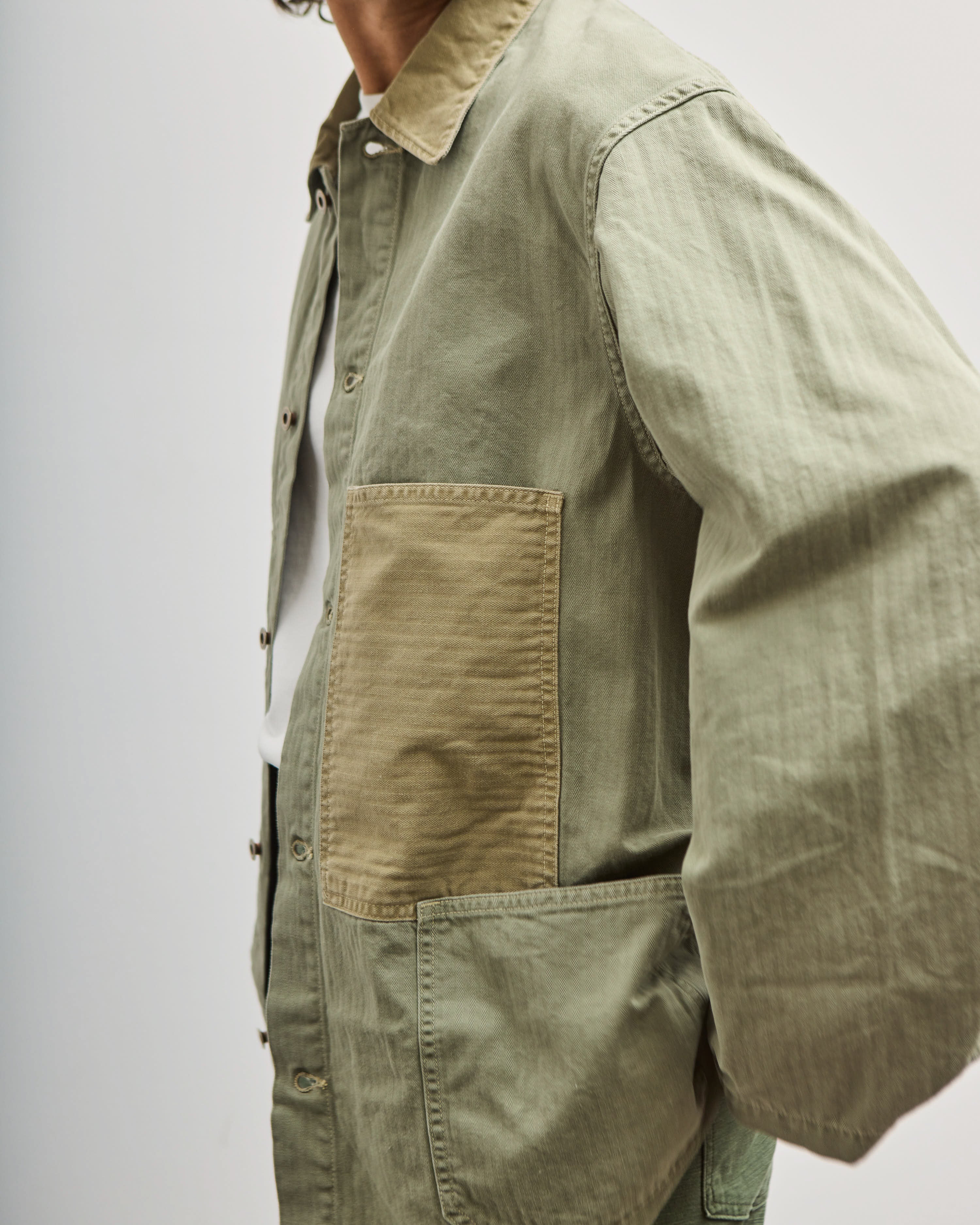 orSlow Utility Coverall, Green Herringbone – Glasswing