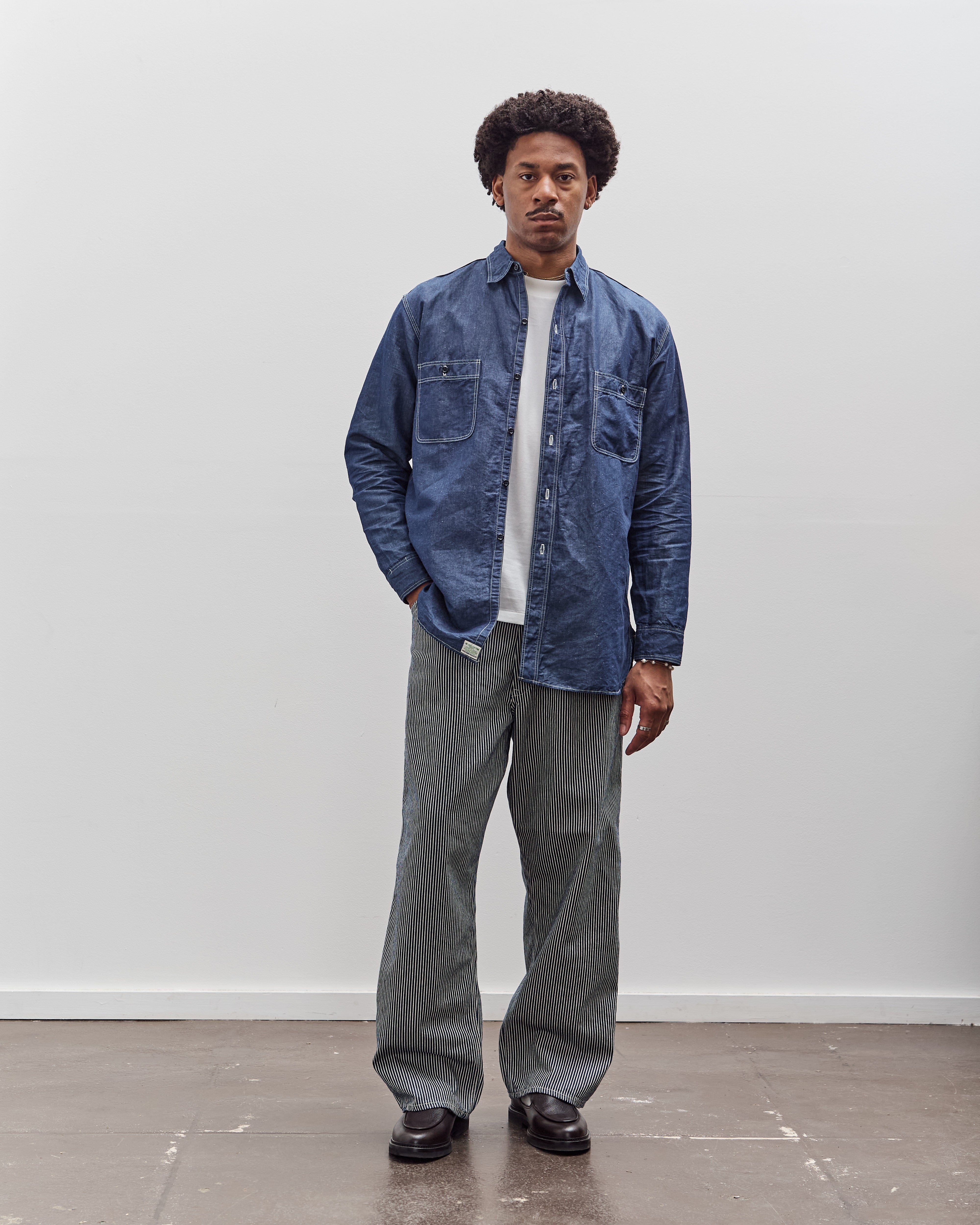 orSlow Linen Dungaree Work Shirt, Blue – Glasswing