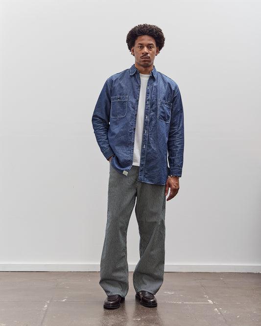 orSlow Linen Dungaree Work Shirt, Blue