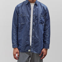 orSlow Linen Dungaree Work Shirt, Blue