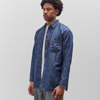 orSlow Linen Dungaree Work Shirt, Blue
