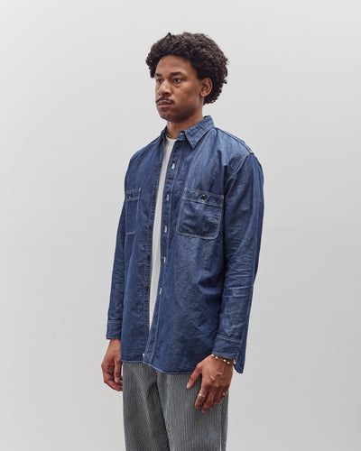 orSlow Linen Dungaree Work Shirt, Blue