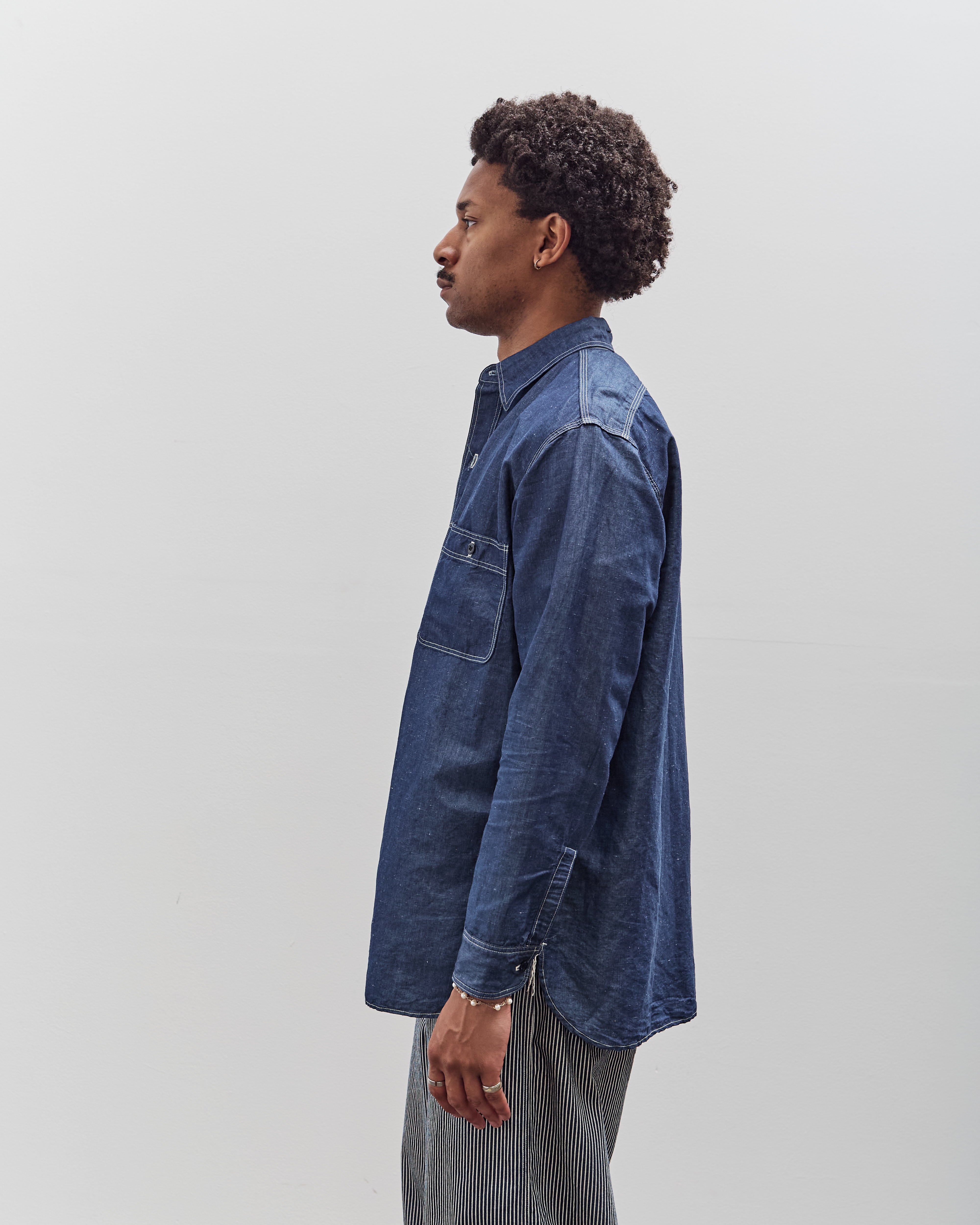 orSlow Linen Dungaree Work Shirt, Blue – Glasswing