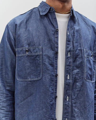orSlow Linen Dungaree Work Shirt, Blue