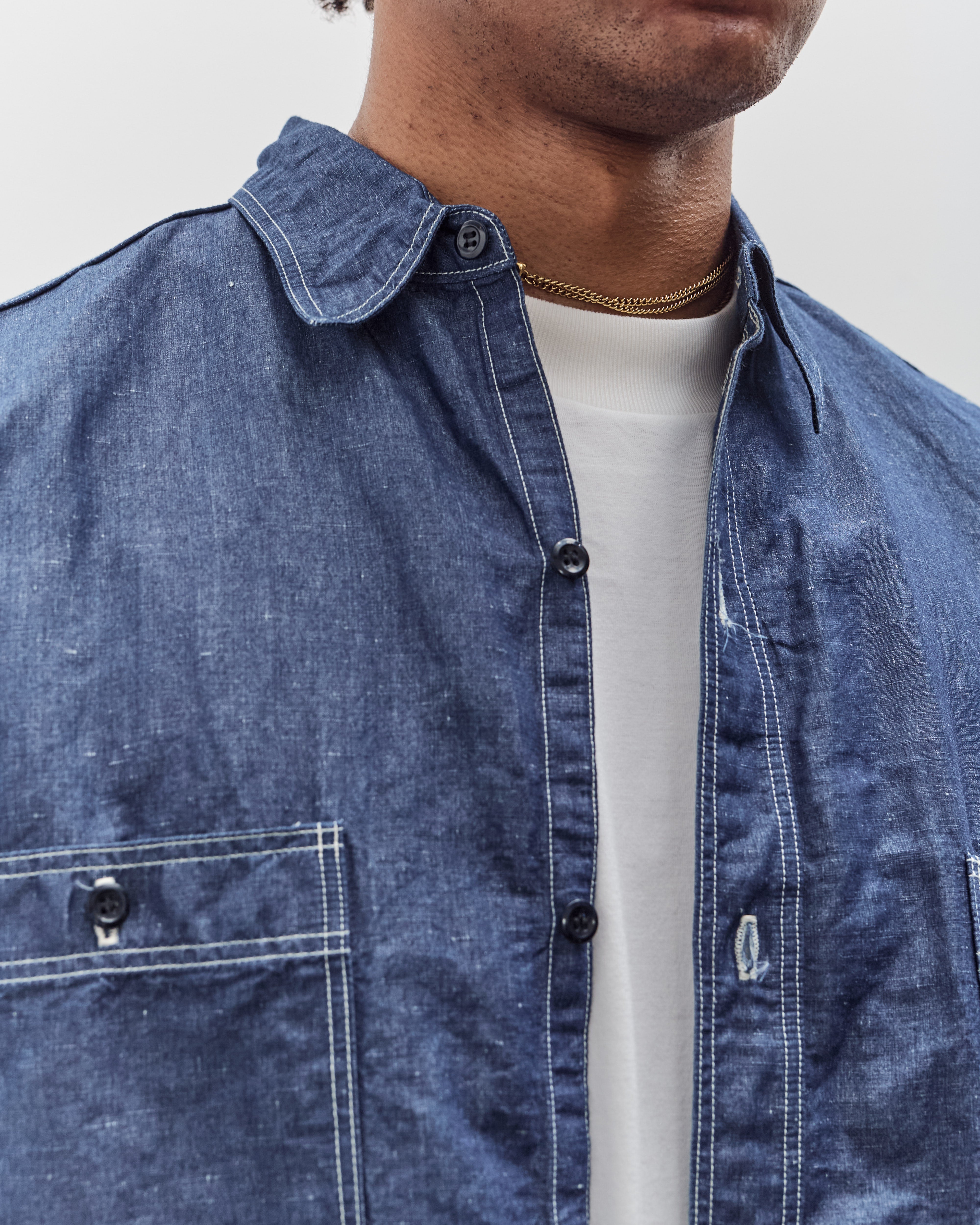 Linen Dungaree Work Shirt, Blue – Glasswing