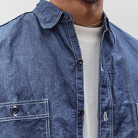 orSlow Linen Dungaree Work Shirt, Blue