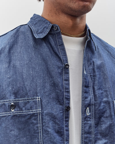 orSlow Linen Dungaree Work Shirt, Blue