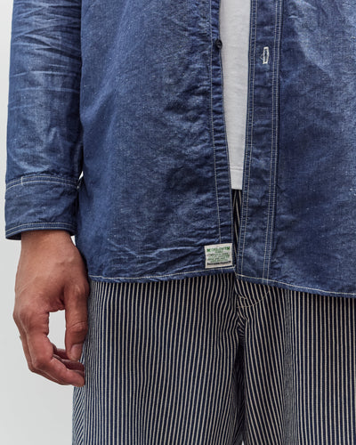 orSlow Linen Dungaree Work Shirt, Blue