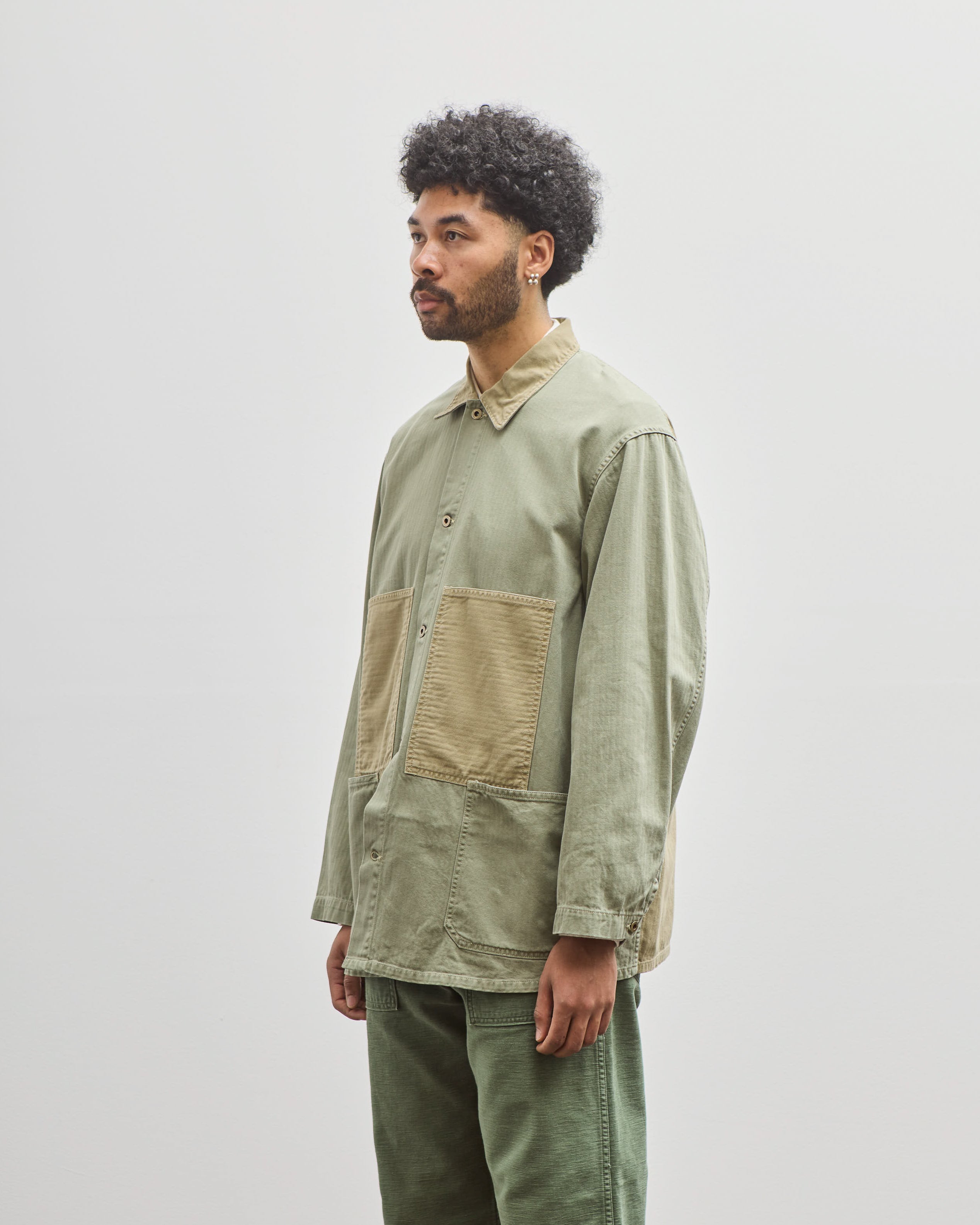 ジャケット・アウター orSlow UTILITY COVER ALL orSlow Unisex Utility Coverall, Green Herringbone – Glasswing