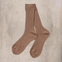 Atelier Delphine Silky Cotton Ribbed Socks, Desert Taupe