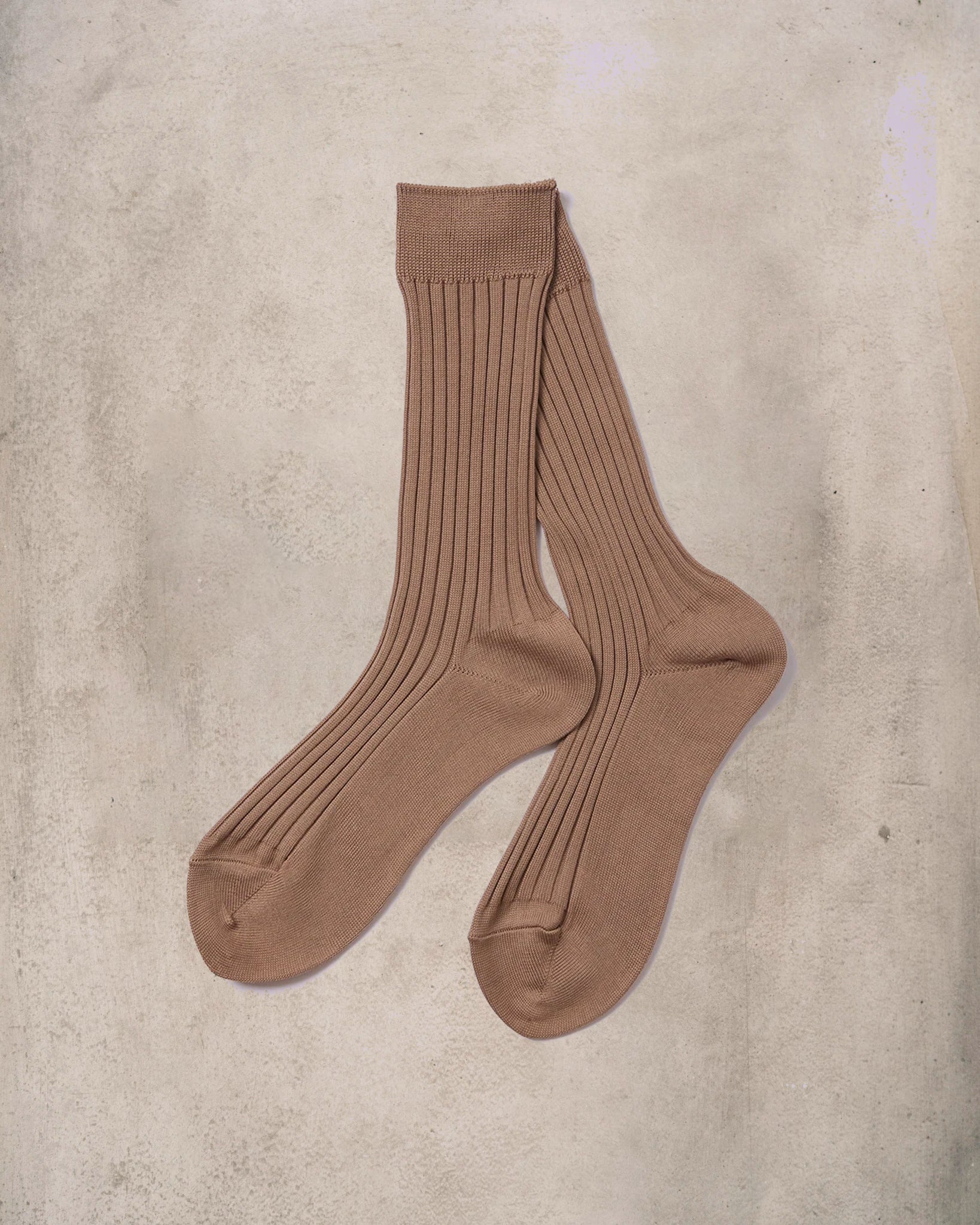 Atelier Delphine Silky Cotton Ribbed Socks, Desert Taupe