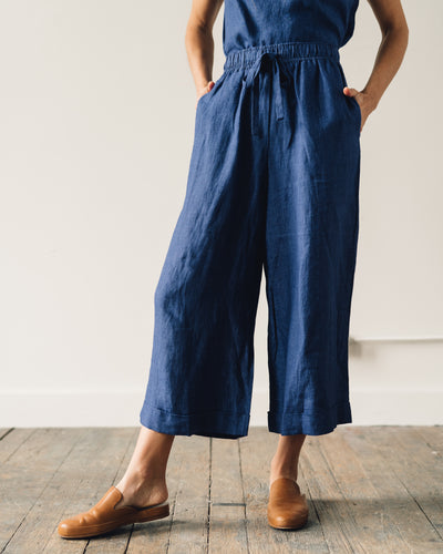 7115 Elastic Wide-Legged Trousers, Indigo