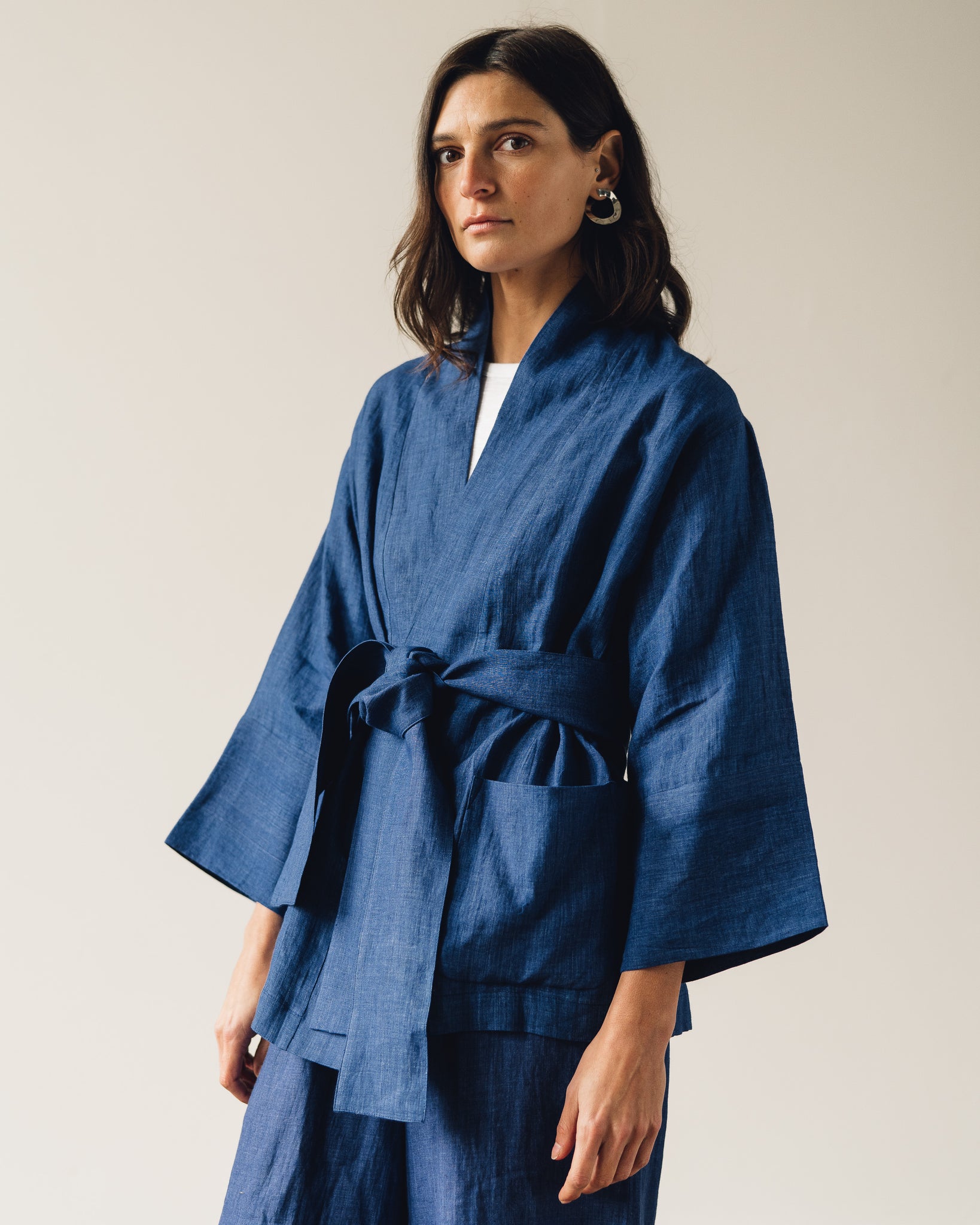 7115 Linen Kimono Jacket, Indigo | Glasswing