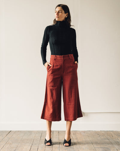 7115 Linen Wide-Legged Cropped Trouser, Rust