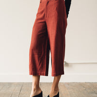 7115 Linen Wide-Legged Cropped Trouser, Rust