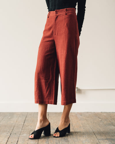 7115 Linen Wide-Legged Cropped Trouser, Rust