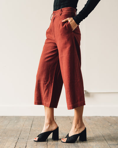 7115 Linen Wide-Legged Cropped Trouser, Rust