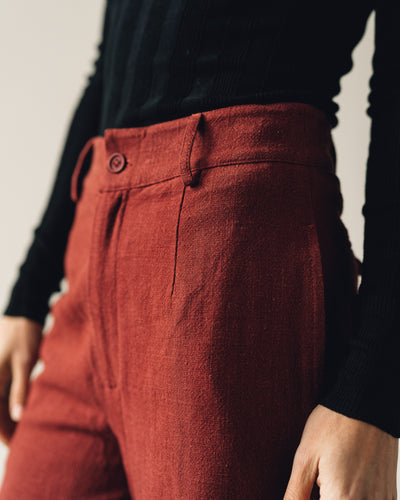 7115 Linen Wide-Legged Cropped Trouser, Rust