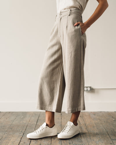 7115 Linen Wide-Legged Cropped Trouser, Sand