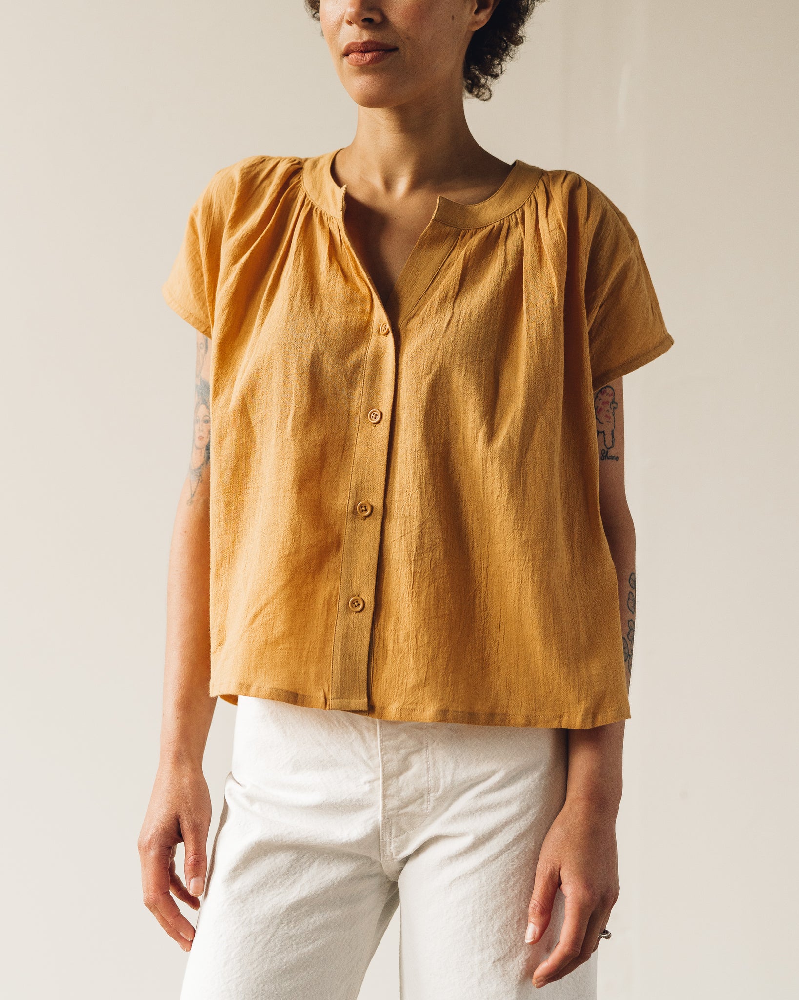 7115 Pleated Button Down, Golden Yellow