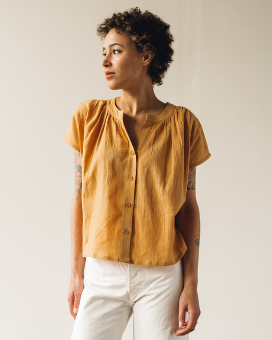 7115 Pleated Button Down, Golden Yellow