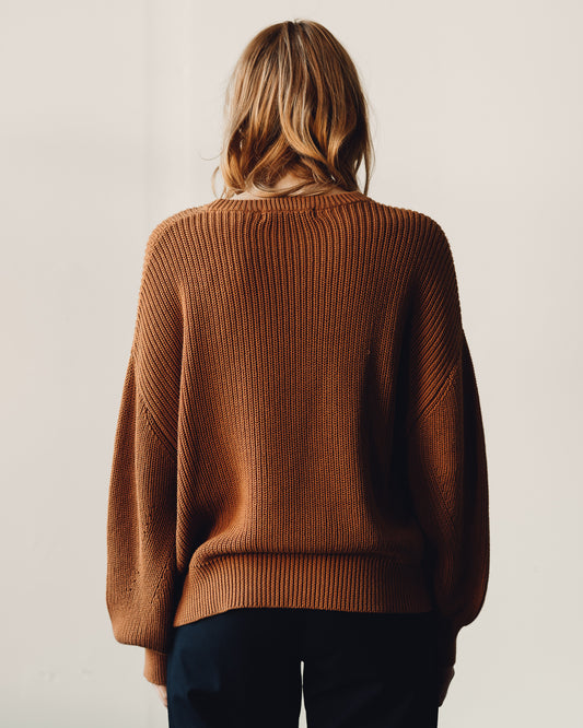 7115 Poet Sleeves Ribbed Sweater, Rust