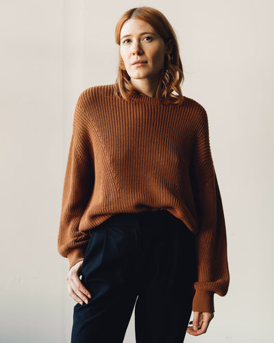 7115 Poet Sleeves Ribbed Sweater, Rust