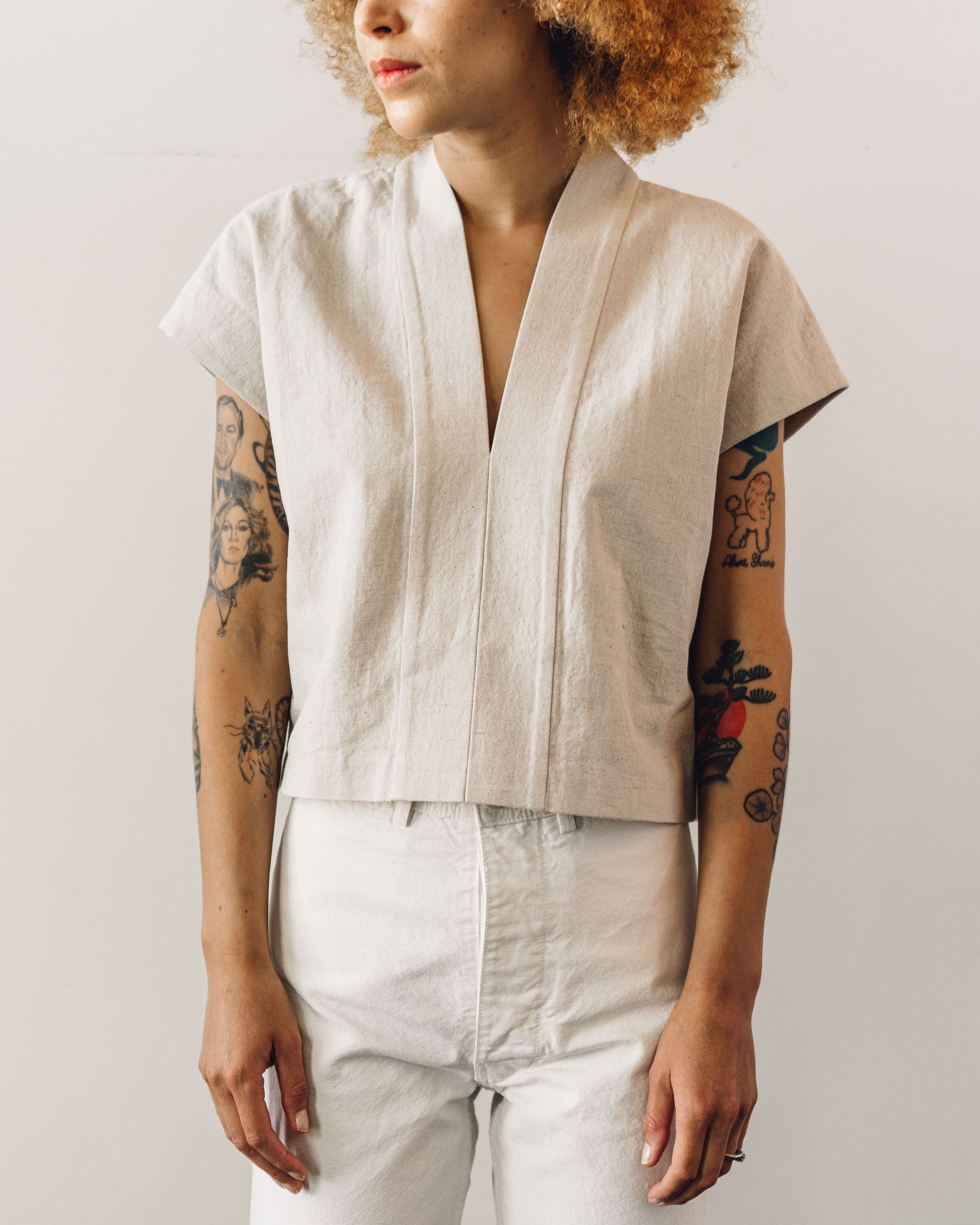 7115 V-Neck Panel Top, Beige | Glasswing