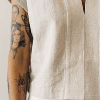 7115 V-Neck Panel Top, Beige