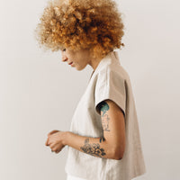 7115 V-Neck Panel Top, Beige