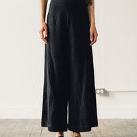 7115 Linen Wide-Legged Trouser, Black