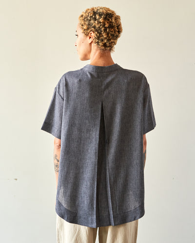 7115 Cap Sleeve Button Down, Gray Crinkle