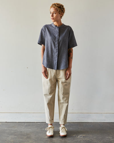 7115 Cap Sleeve Button Down, Gray Crinkle